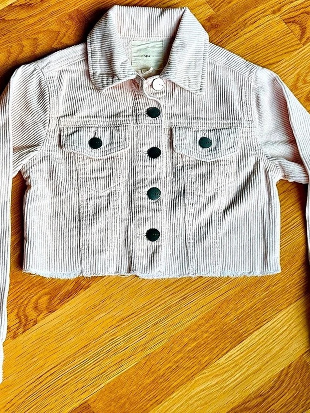 tgla Kids Blush Pink Corduroy Cropped Jacket with frayed hem - Size 7